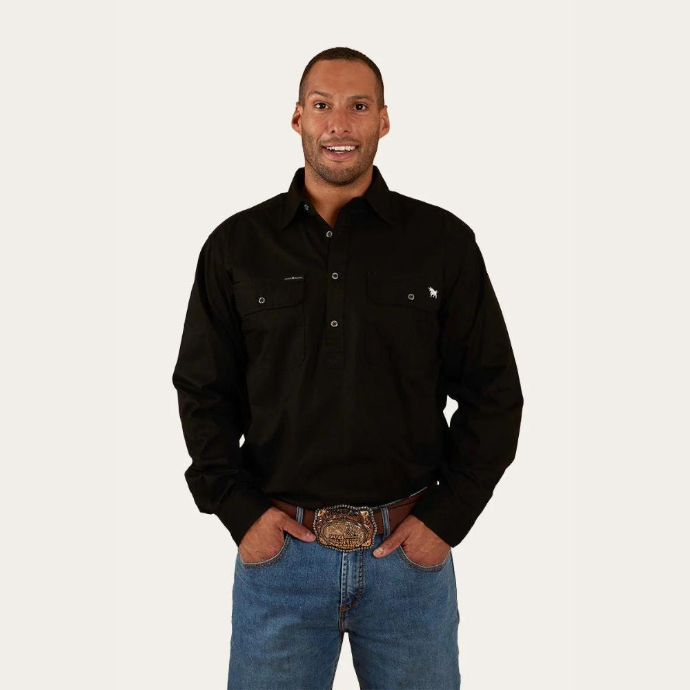Ringers Western King River Mens Half Button Work Shirt - Black
