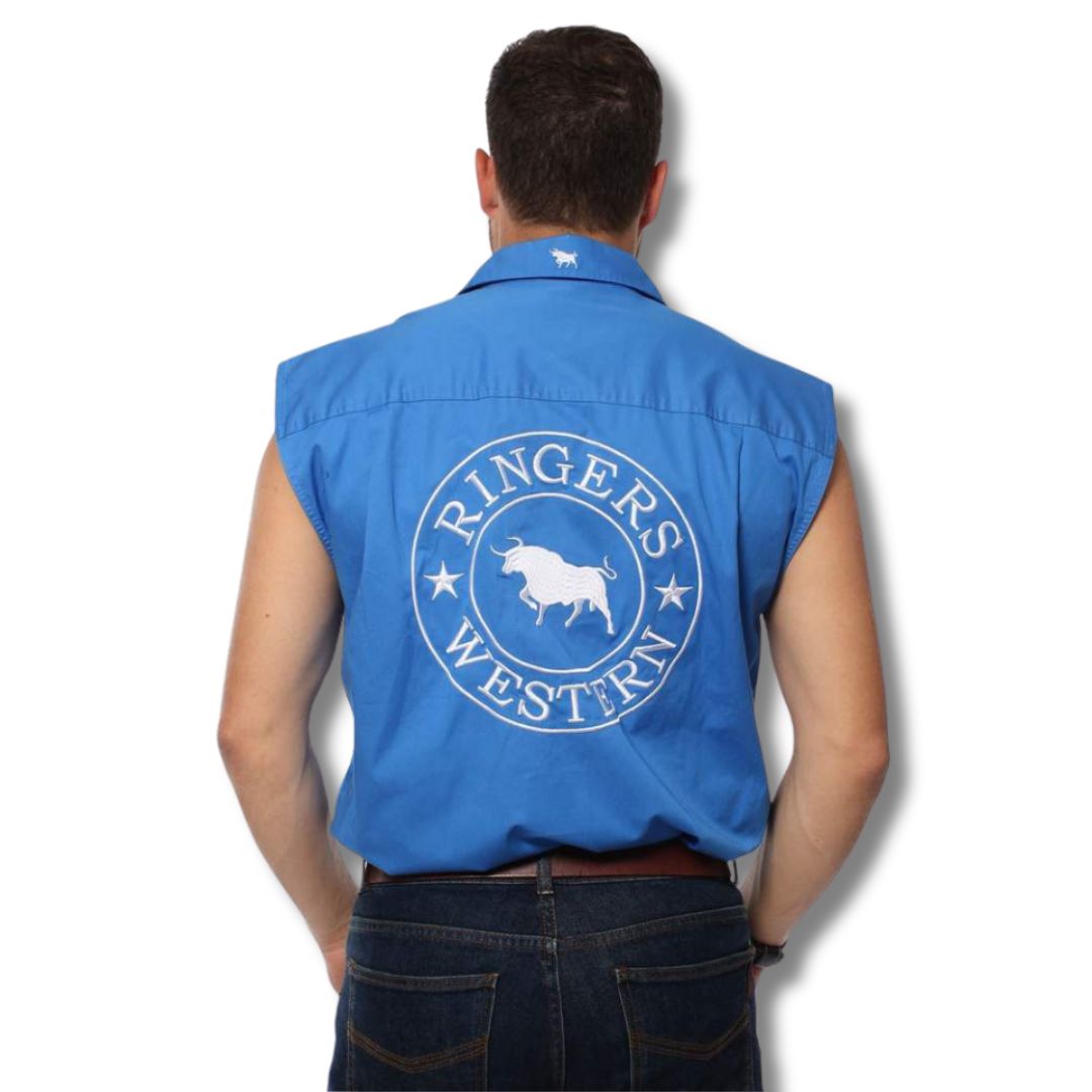 Ringers Western Hawkeye Mens Sleeveless Work Shirt - Blue