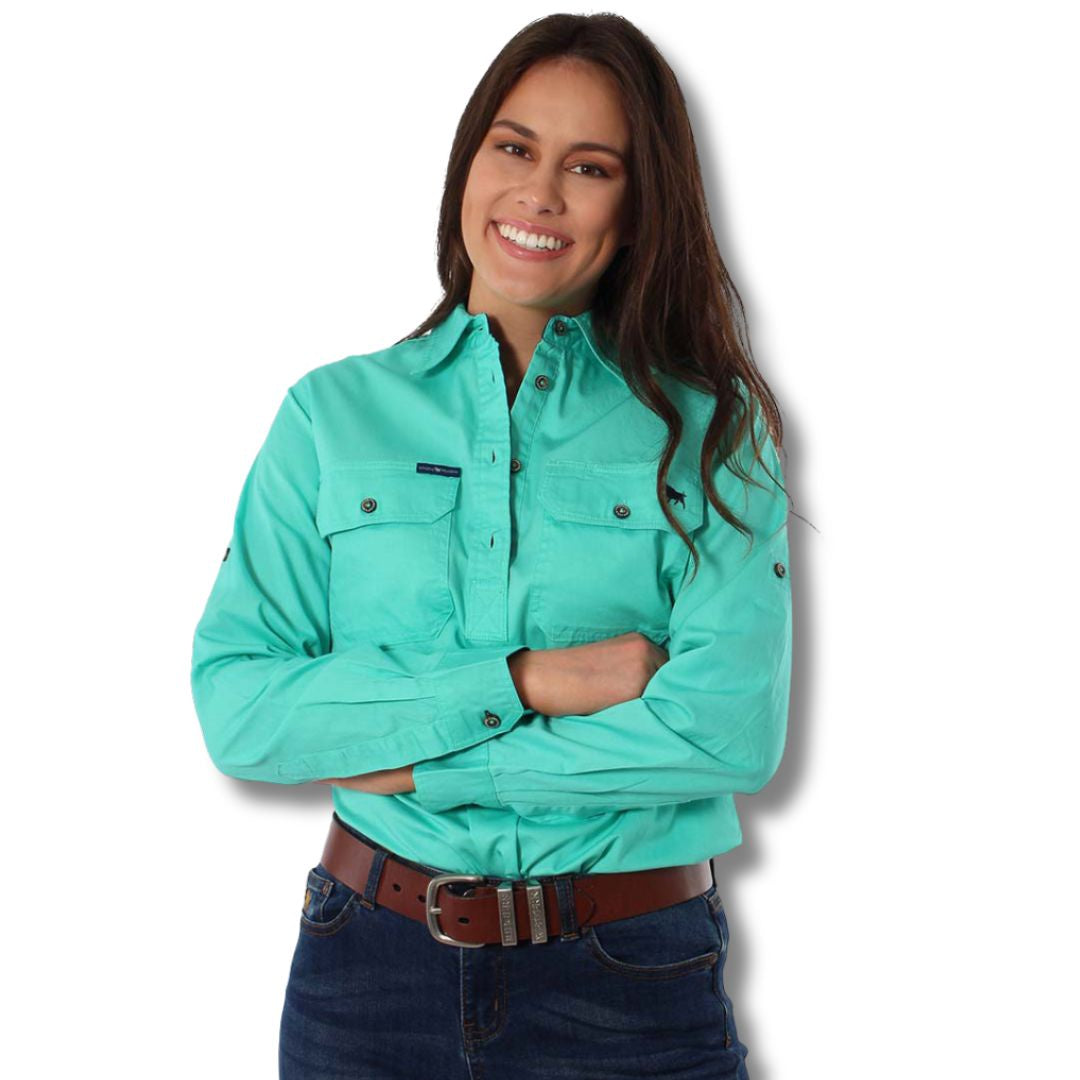 Ringers Western Pentecost River Womens Half Button Work Shirt - Mint