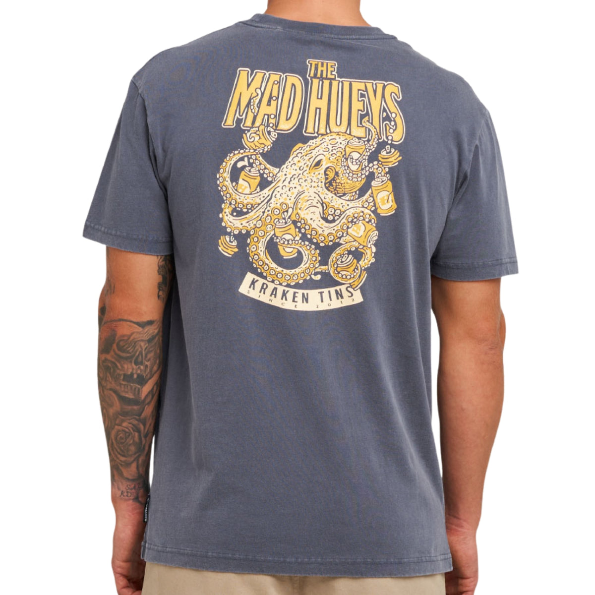 The Mad Hueys KRAKEN TINS | SS TEE - Petrol Blue Washed