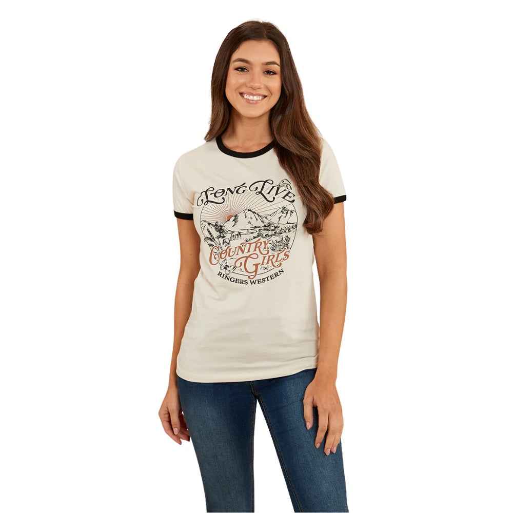 Ringers Western Melrose Womens Classic Fit T Shirt - Off White / Black