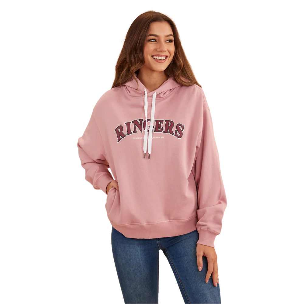 Ringers Western Varsity Womens Hoodie - Rosey  Pink