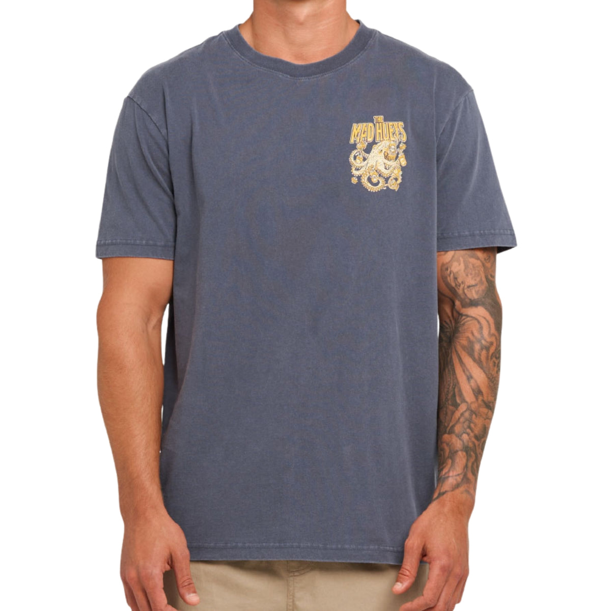 The Mad Hueys KRAKEN TINS | SS TEE - Petrol Blue Washed