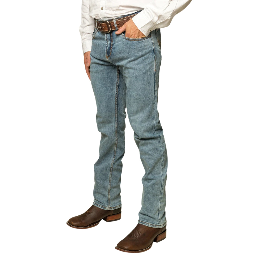 Ringers Western Muster Mens Slim Straight Fit Mid Rise Jeans - Light Wash Blue