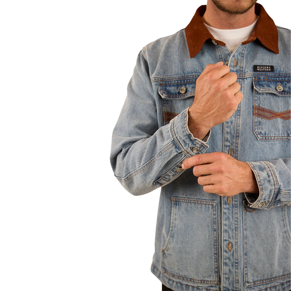 Ringers Western Bellbrae Mens Overshirt - Light  Wash Blue