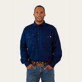 Ringers Western King River Mens Half Button Work Shirt - Navy