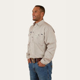 Ringers Western King River Mens Half Button Work Shirt - Beige