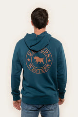 Ringers Western Signature Bull Mens Pullover Hoodie - Petrol Blue with Copper Print