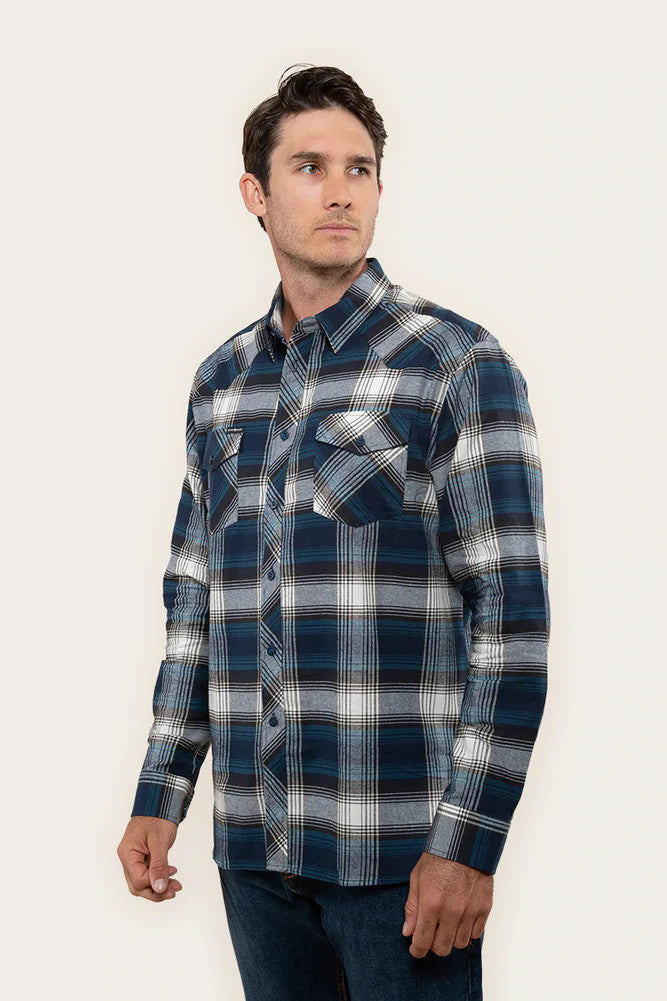Ringers Western Cooma Mens Flanno Semi Fitted Shirt - Petrol Blue V2